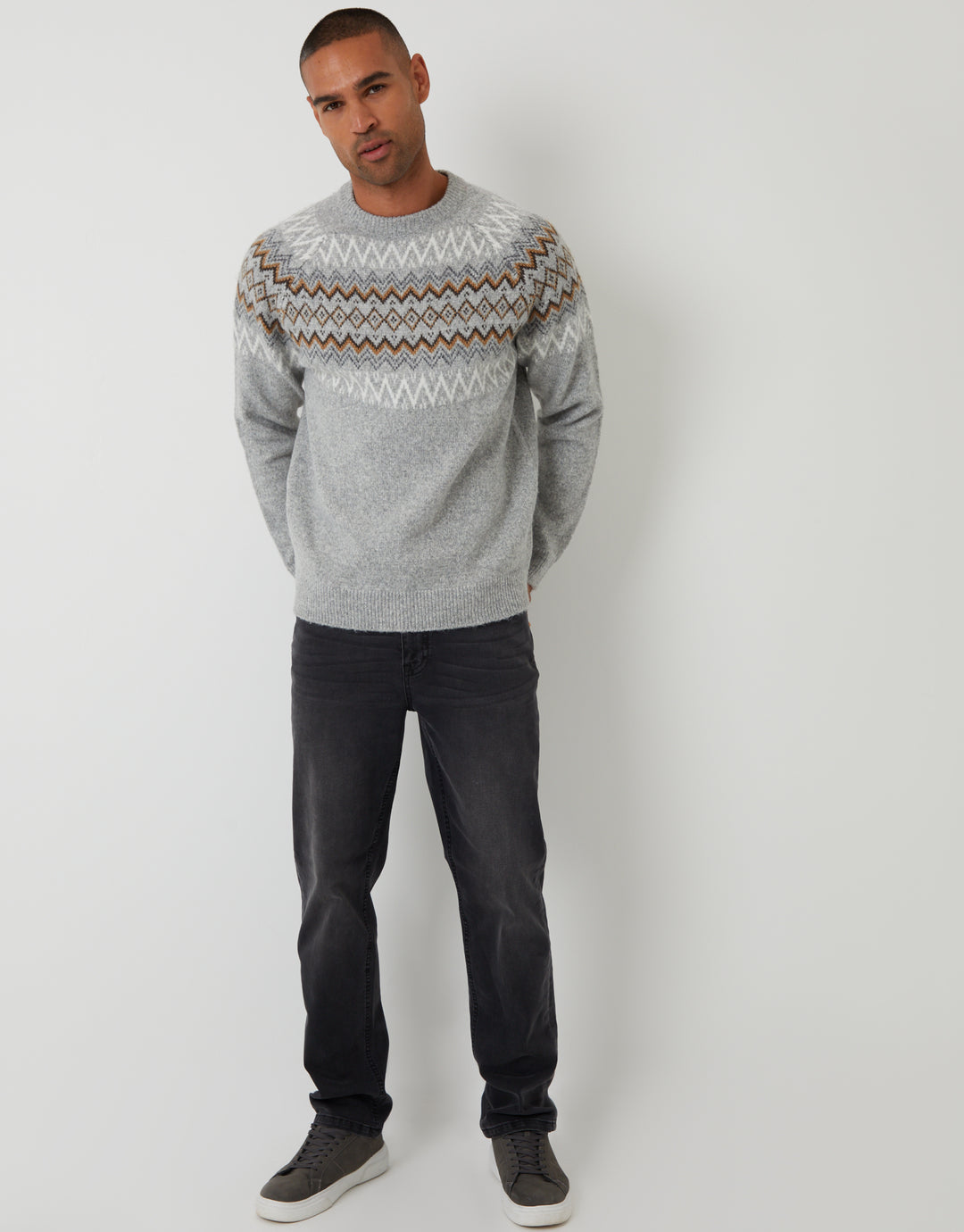 Grey Marl Raglan Fairisle Christmas Jumper