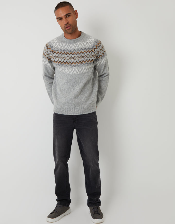 Grey Marl Raglan Fairisle Christmas Jumper