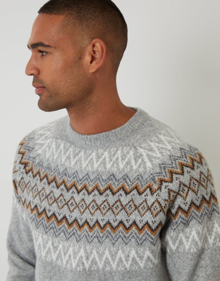 Grey Marl Raglan Fairisle Christmas Jumper
