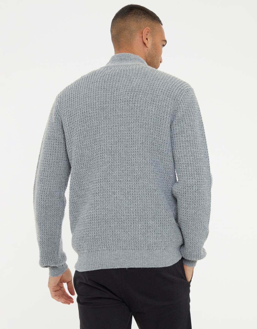 Grey Waffle Knit Quarter Zip Jumper