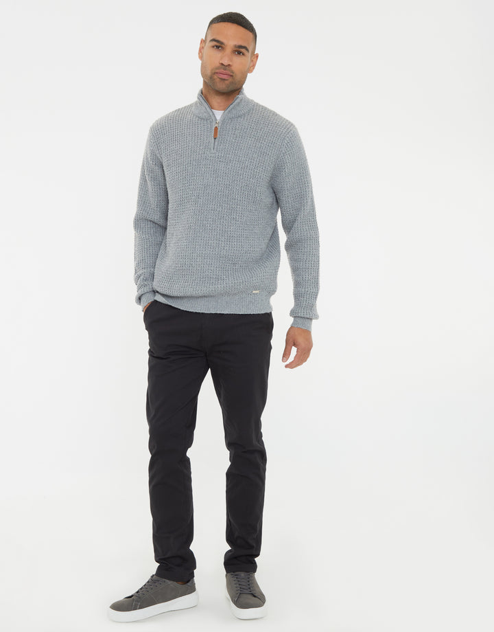 Grey Waffle Knit Quarter Zip Jumper