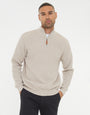 Beige Waffle Knit Quarter Zip Jumper