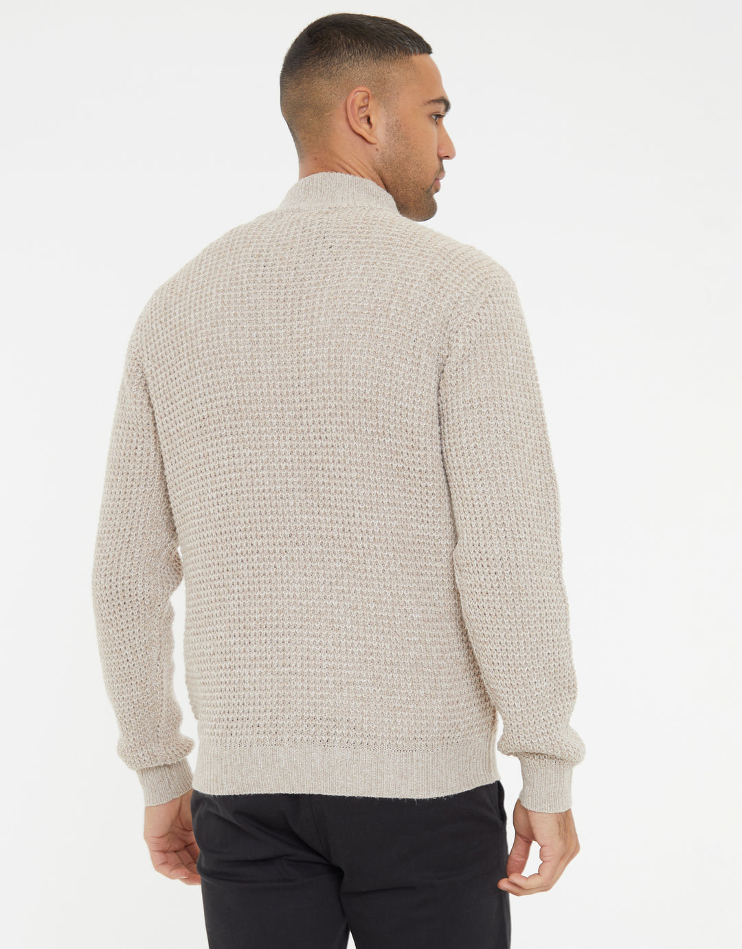 Beige Waffle Knit Quarter Zip Jumper