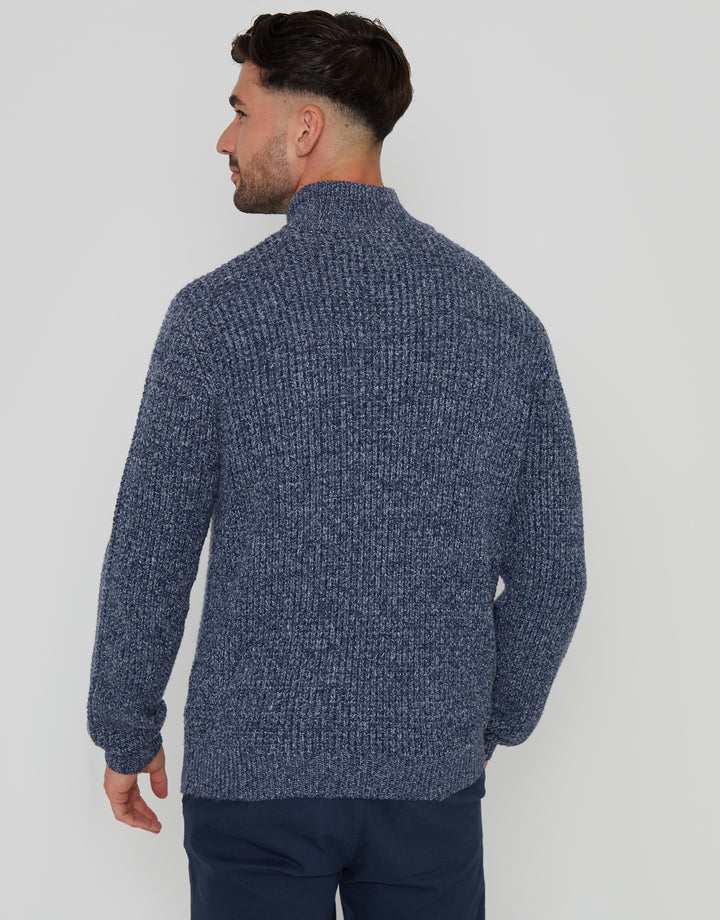 Denim Blue Waffle Knit Quarter Zip Jumper