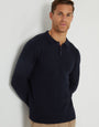 Navy Knitted Long Sleeve Polo Jumper