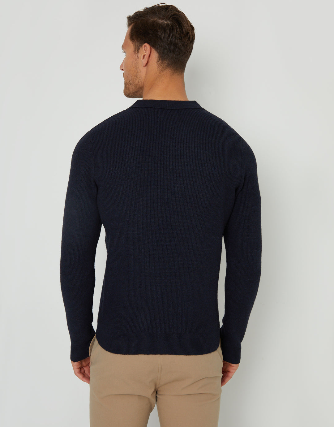 Navy Knitted Long Sleeve Polo Jumper