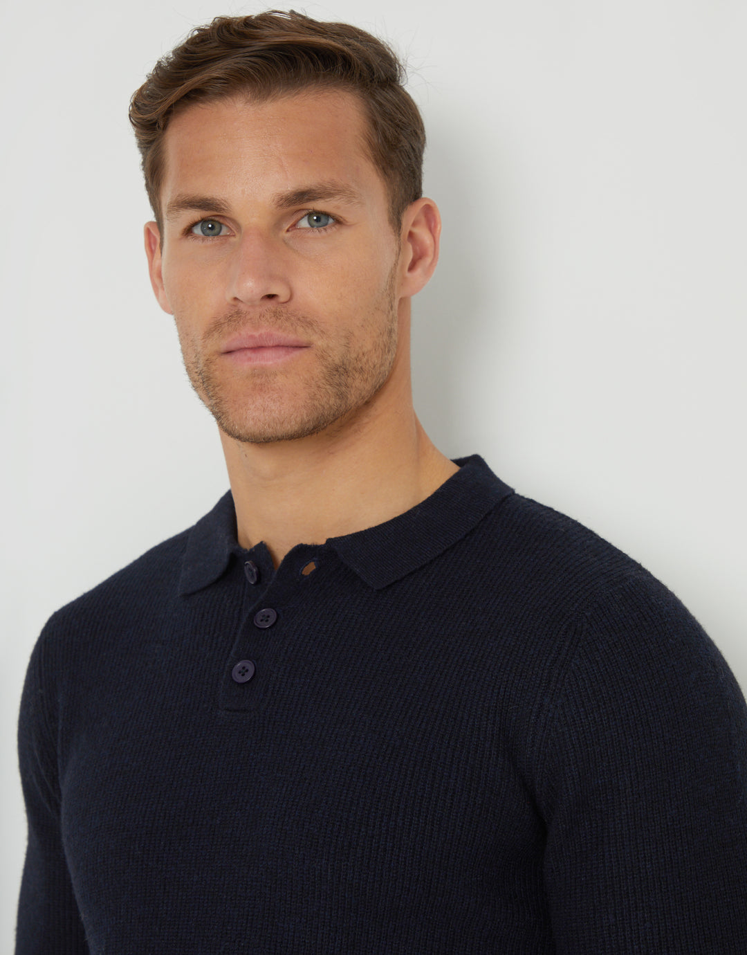 Navy Knitted Long Sleeve Polo Jumper