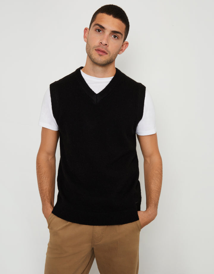 Black V-Neck Knitted Vest