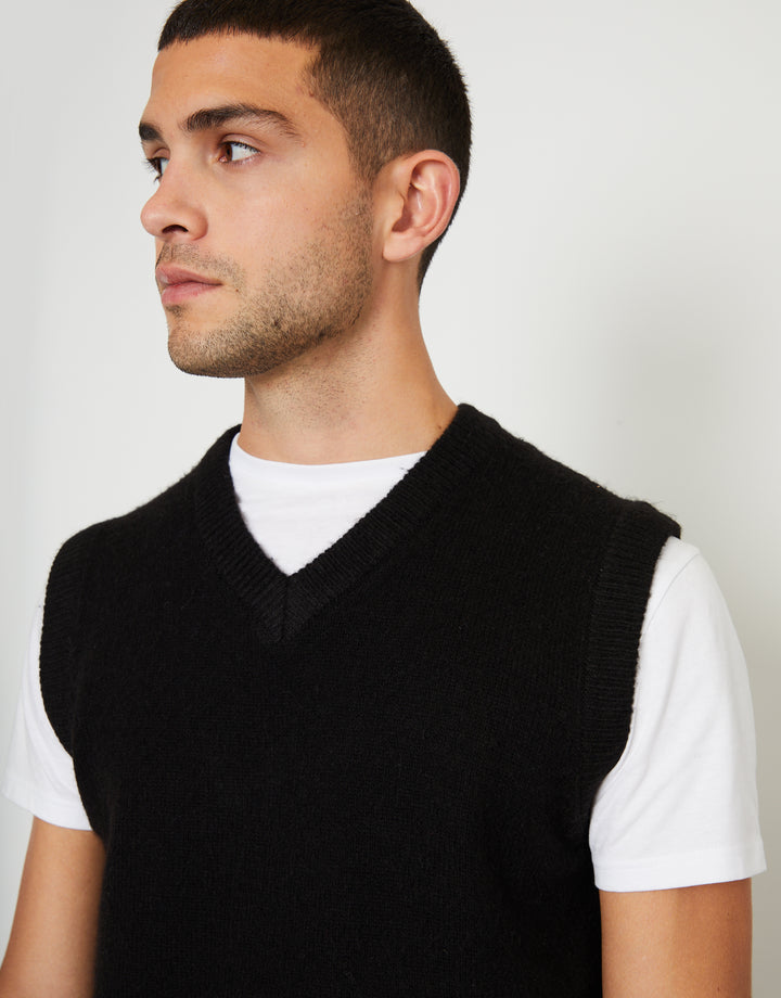 Black V-Neck Knitted Vest
