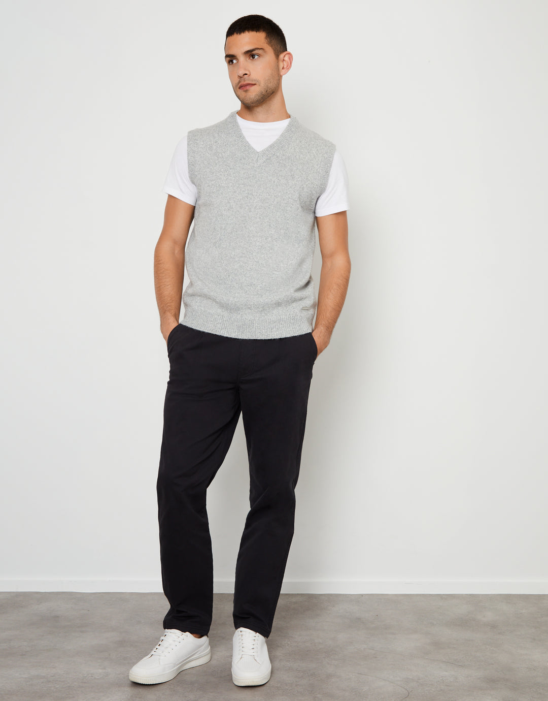 Grey Marl V-Neck Knitted Vest