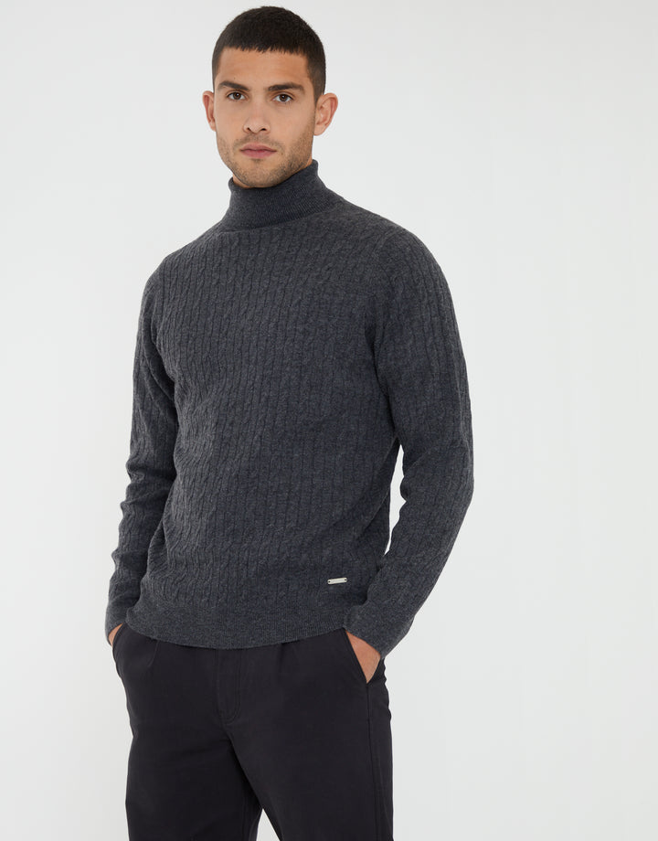 Charcoal Grey Marl Cable Knit Roll Neck Jumper