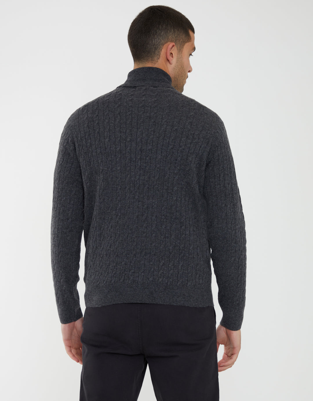 Charcoal Grey Marl Cable Knit Roll Neck Jumper