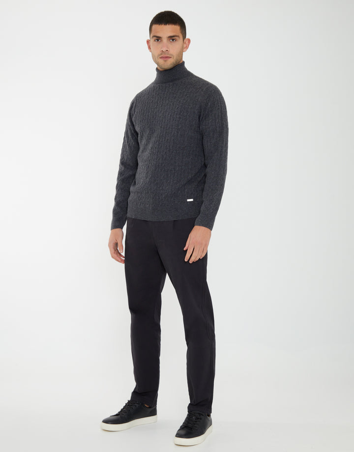 Charcoal Grey Marl Cable Knit Roll Neck Jumper