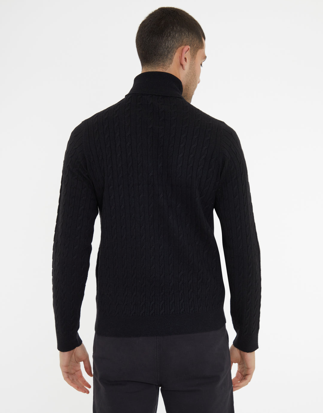 Black Cable Knit Roll Neck Jumper