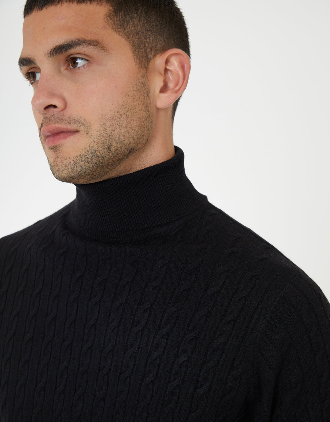 Black Cable Knit Roll Neck Jumper