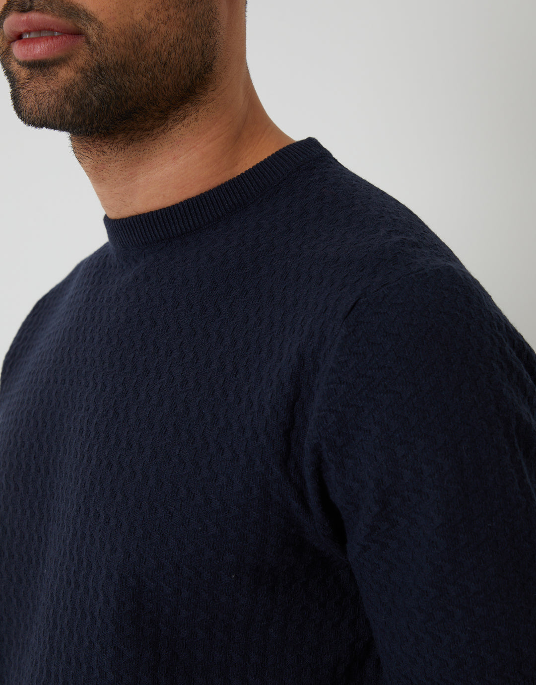 Navy Textured Front Knitted T-Shirt