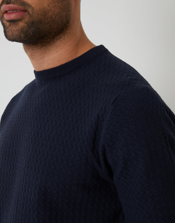 Navy Textured Front Knitted T-Shirt