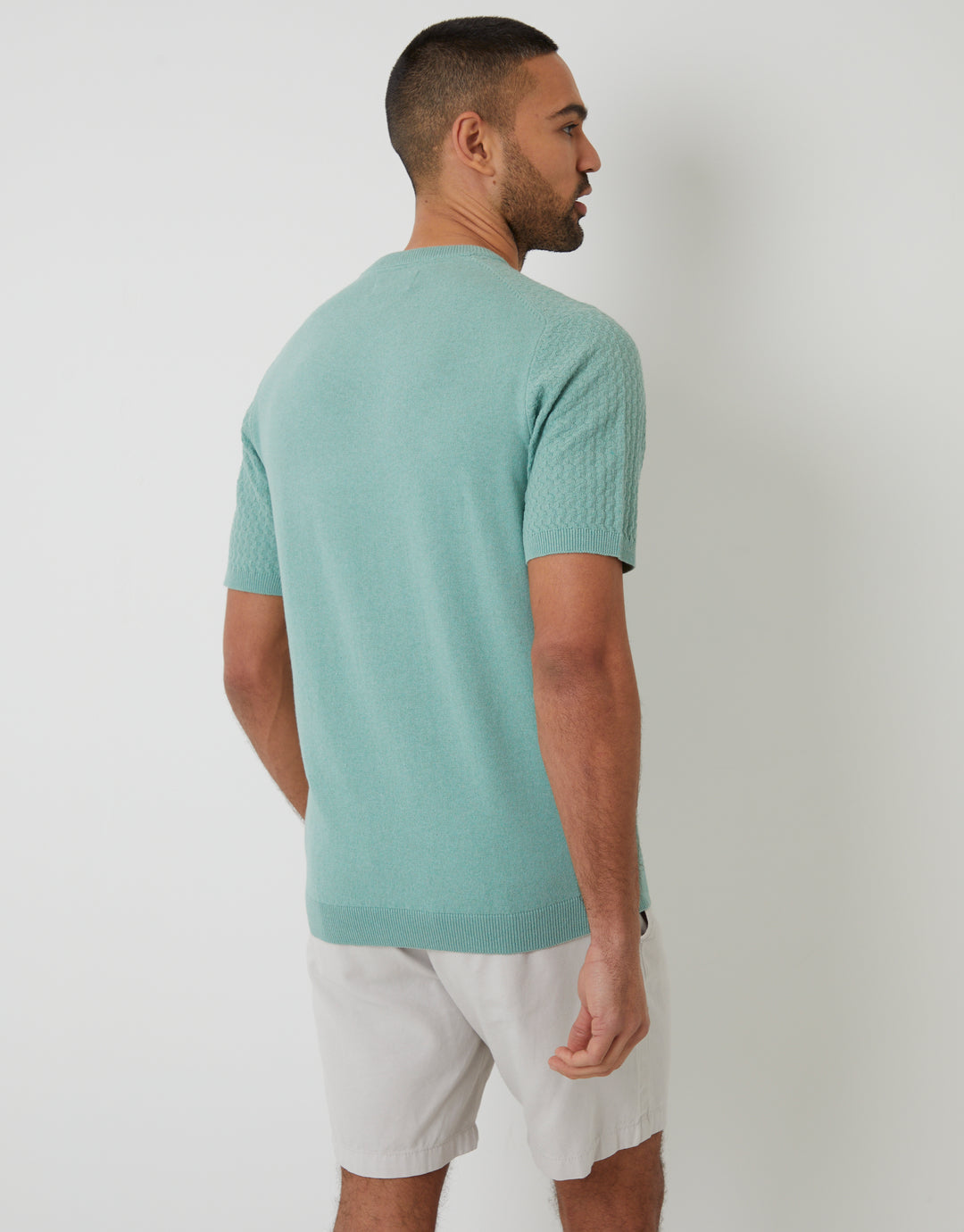 Sage Green Textured Front Knitted T-Shirt