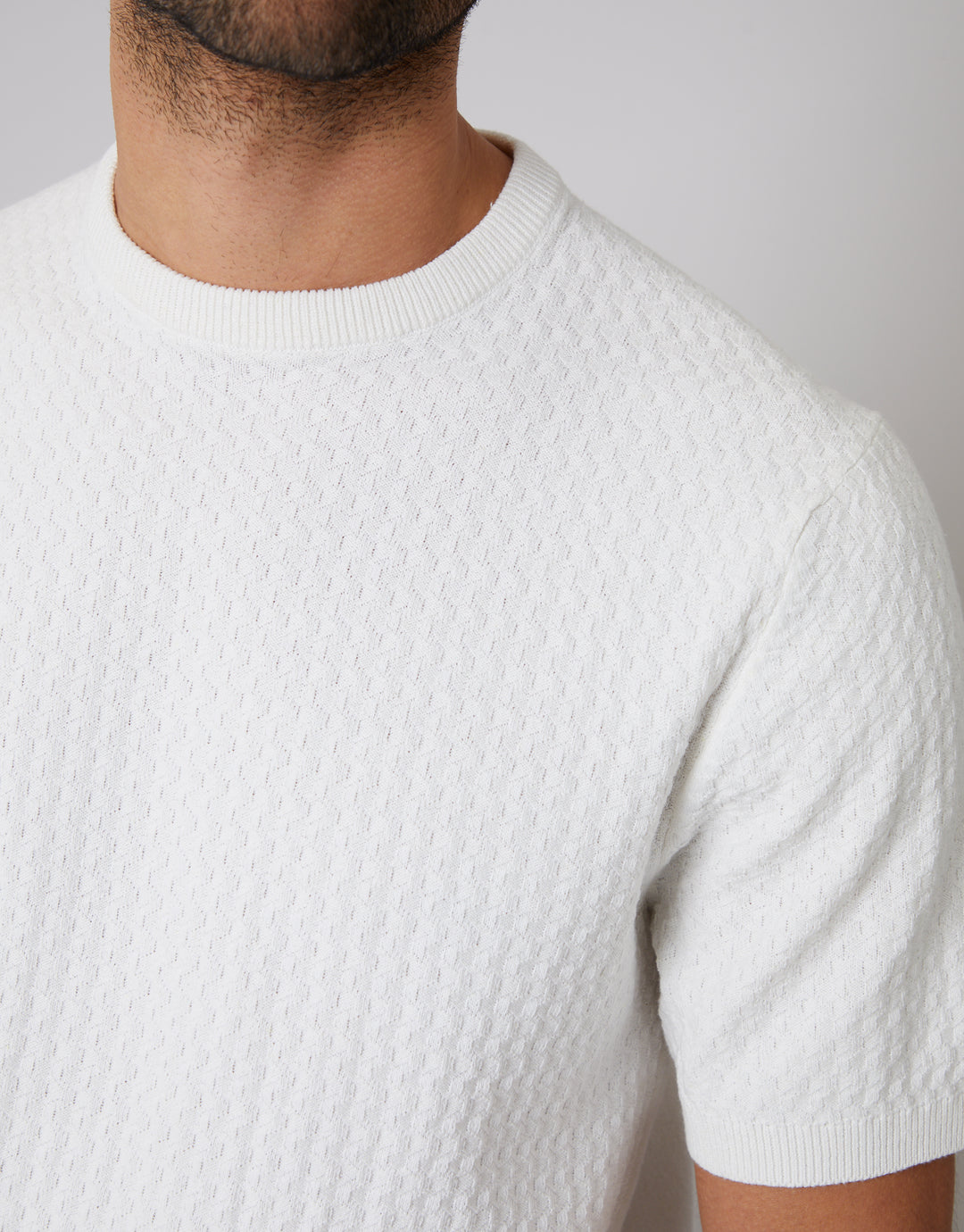 Ecru Textured Front Knitted T-Shirt