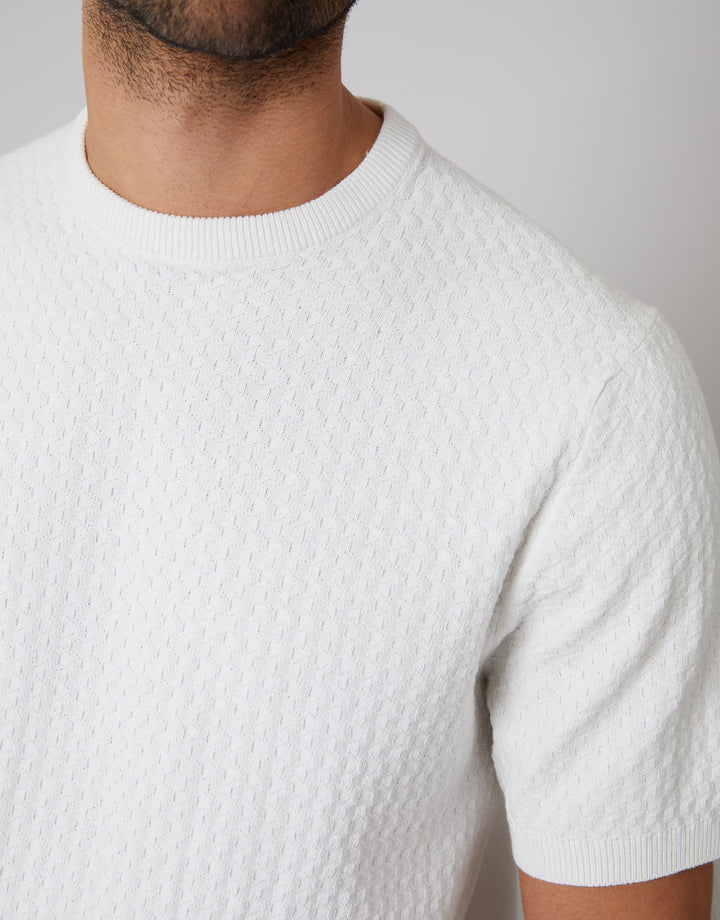 Ecru Textured Front Knitted T-Shirt