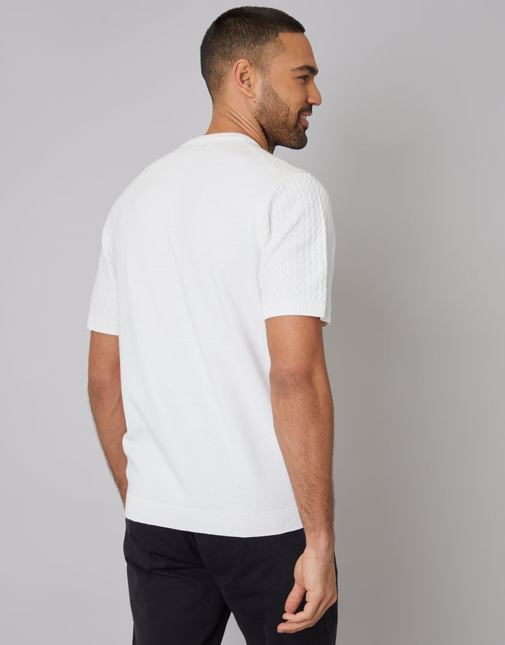Ecru Textured Front Knitted T-Shirt