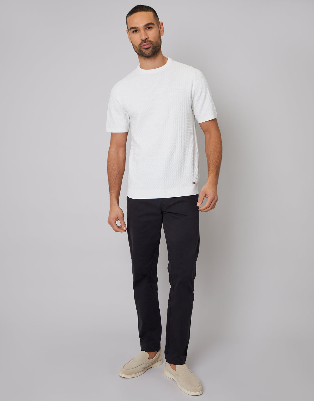 Ecru Textured Front Knitted T-Shirt