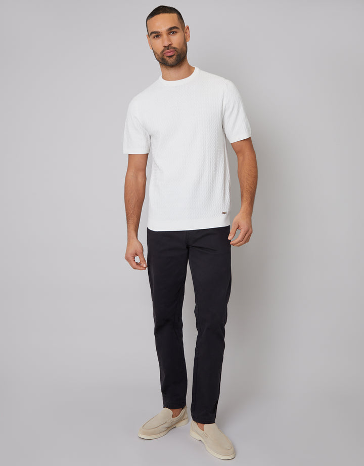 Ecru Textured Front Knitted T-Shirt
