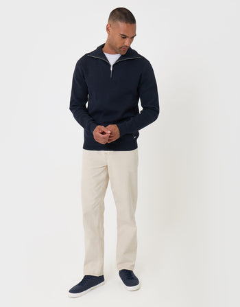 Threadbare Rib Panel Quarter Zip Jumper in Navy - full body