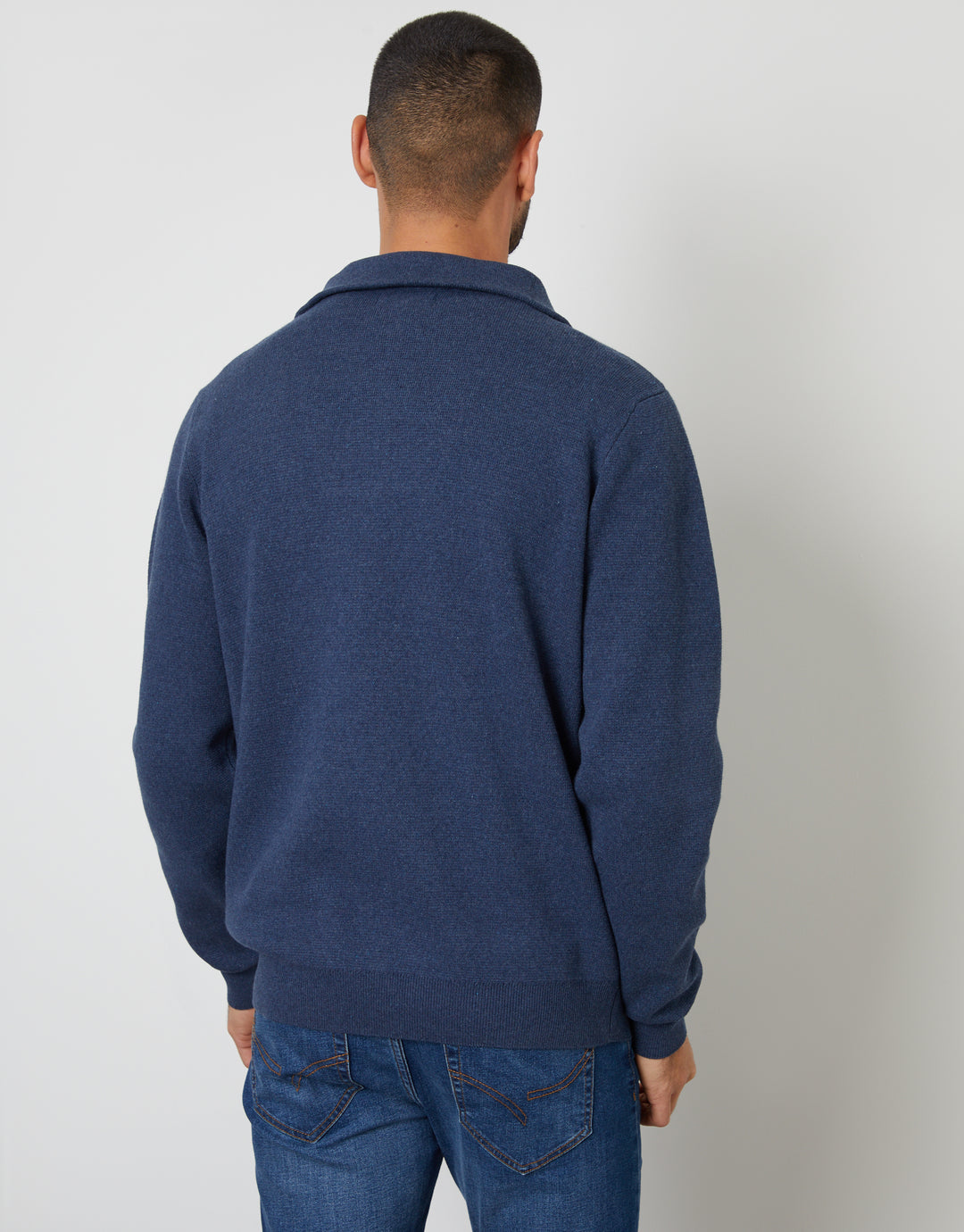Denim Blue Rib Panel Quarter Zip Jumper