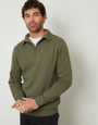 Olive Green Rib Panel Quarter Zip Jumper