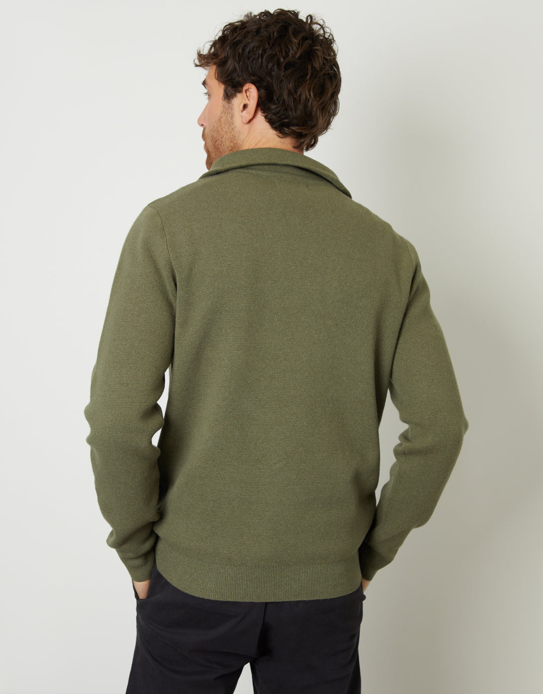 Olive Green Rib Panel Quarter Zip Jumper