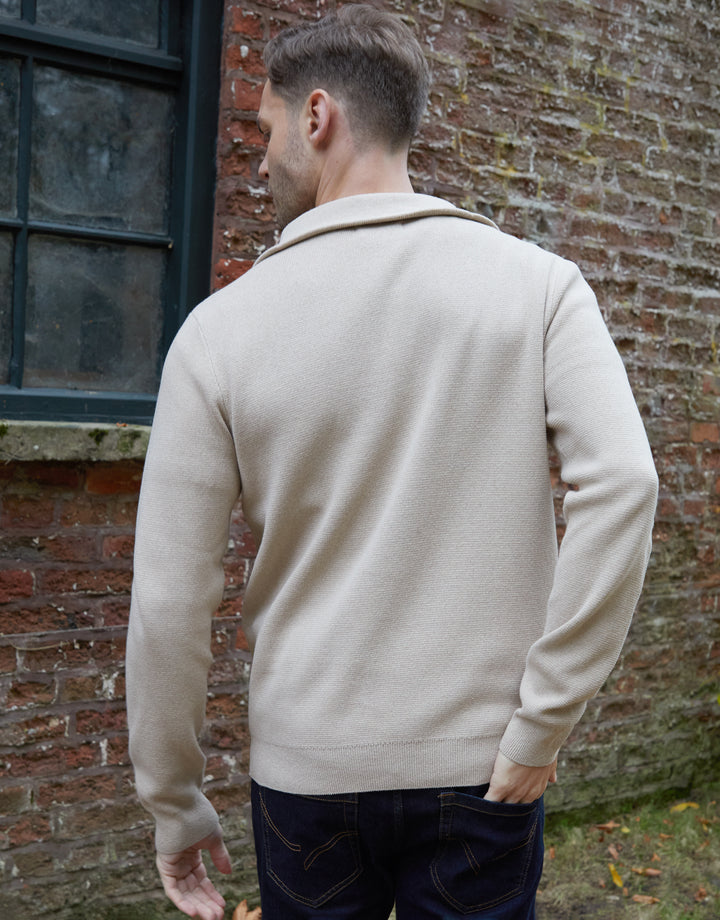 Ecru Rib Panel Quarter Zip Jumper