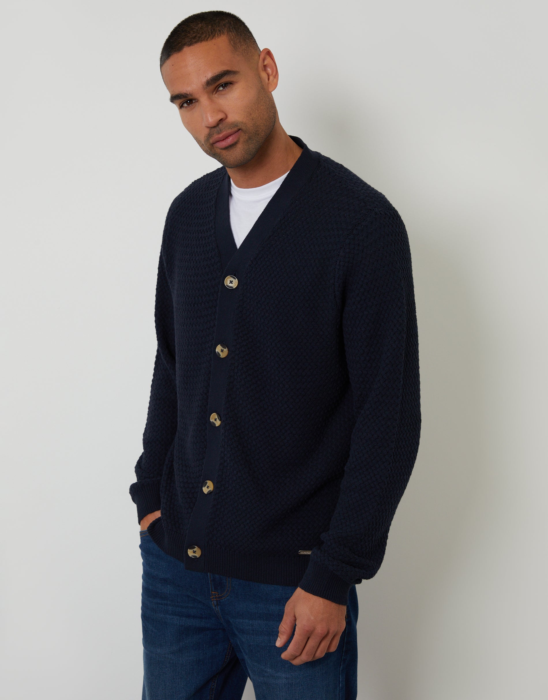 Basket Stitch Cardigan in Navy