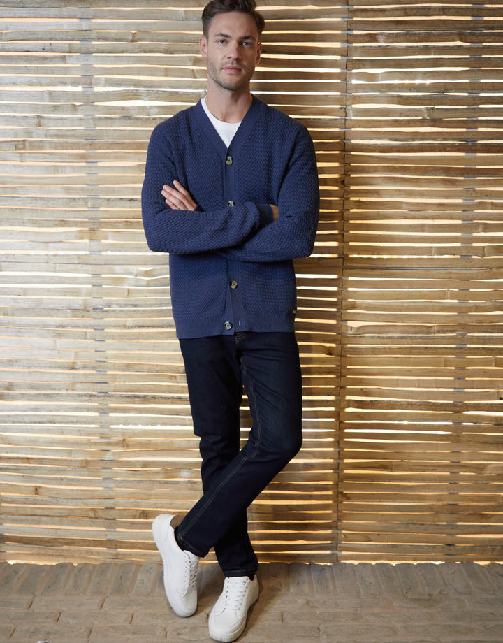 Denim Blue Basket Stitch Cardigan