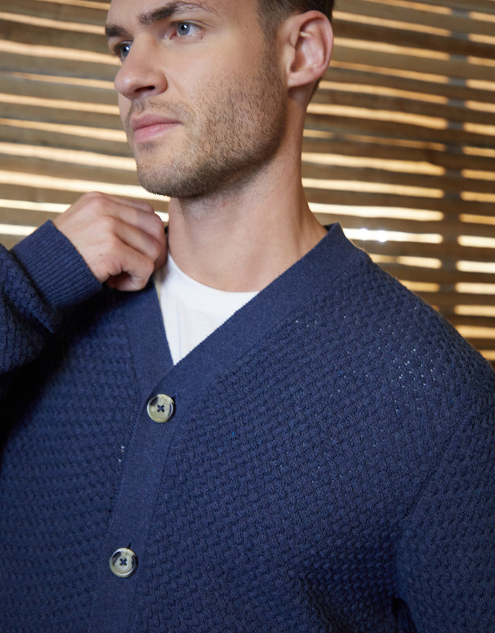 Denim Blue Basket Stitch Cardigan