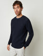 Navy Crochet Knit Crew Neck Jumper