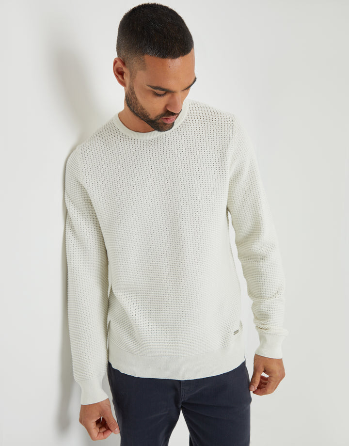 Ecru Crochet Knit Crew Neck Jumper