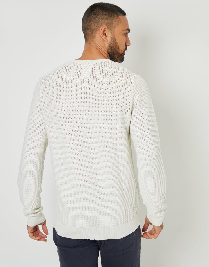 Ecru Crochet Knit Crew Neck Jumper