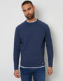 Denim Blue Textured Raglan Mock T-Shirt Crew Neck Jumper