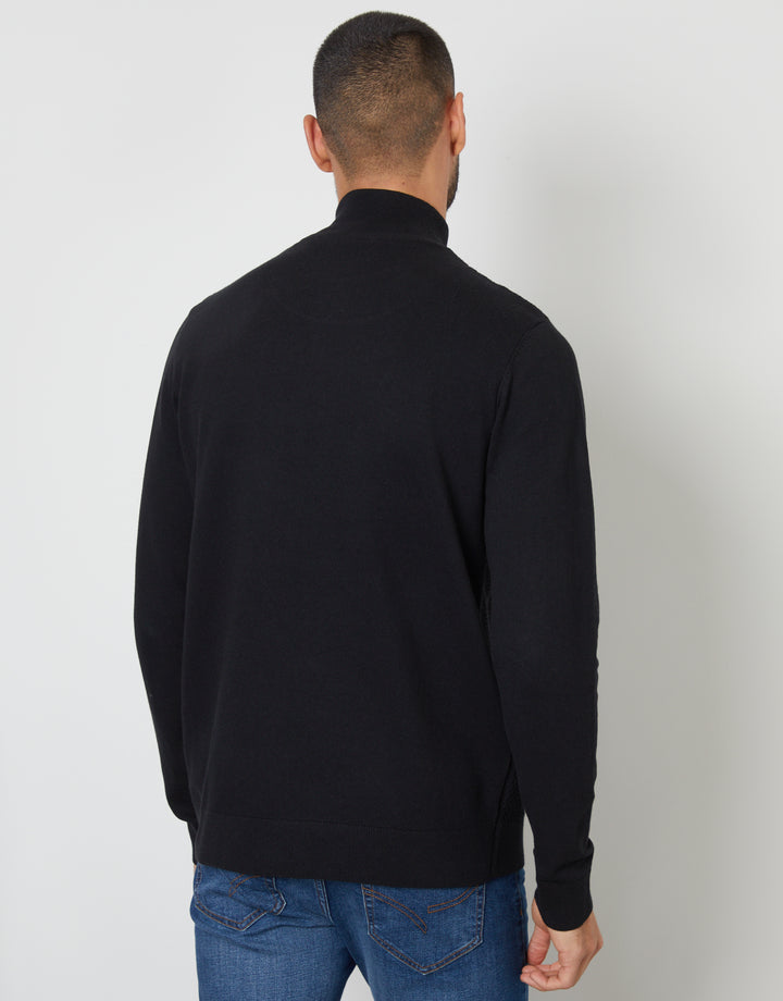 Black Basket Stitch Mock T-Shirt Quarter Zip Jumper