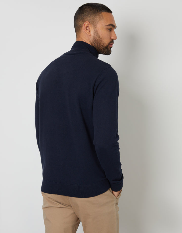 Navy Basket Stitch Mock T-Shirt Quarter Zip Jumper