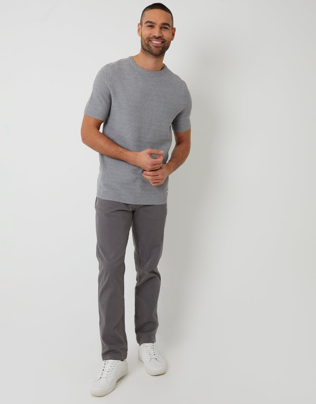 Grey Marl Textured Knitted T-Shirt