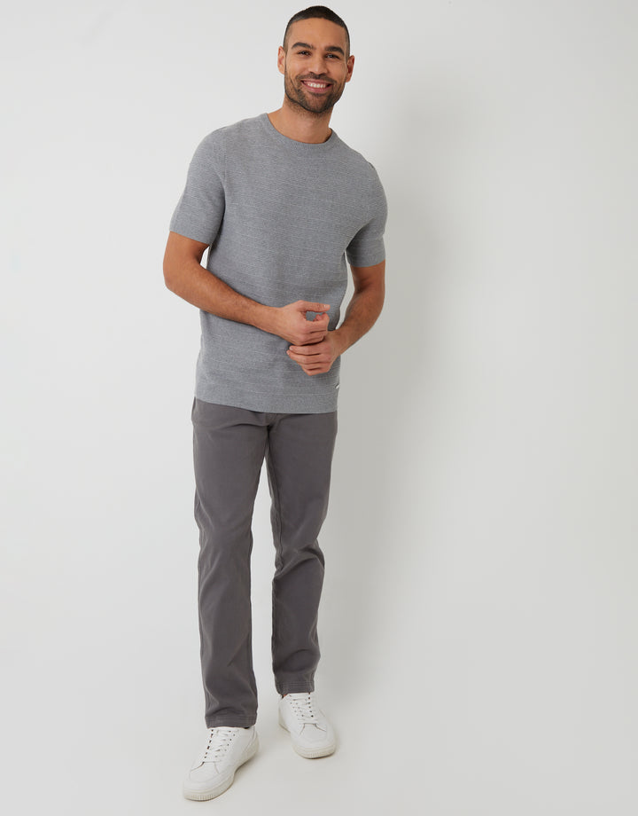 Grey Marl Textured Knitted T-Shirt