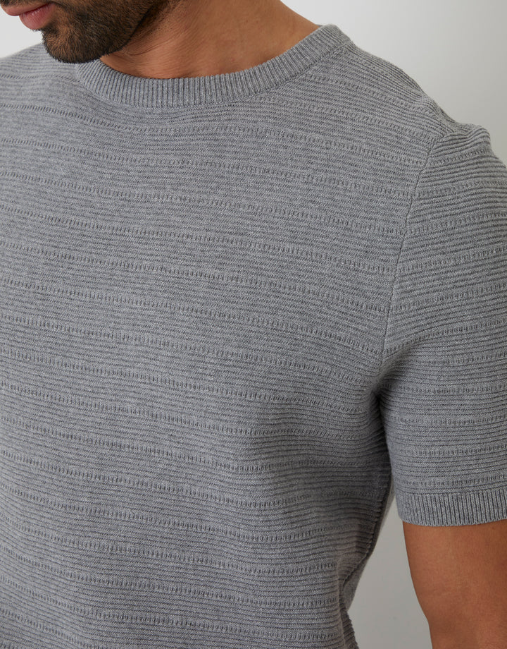 Grey Marl Textured Knitted T-Shirt