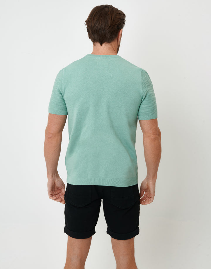 Sage Green Textured Knitted T-Shirt