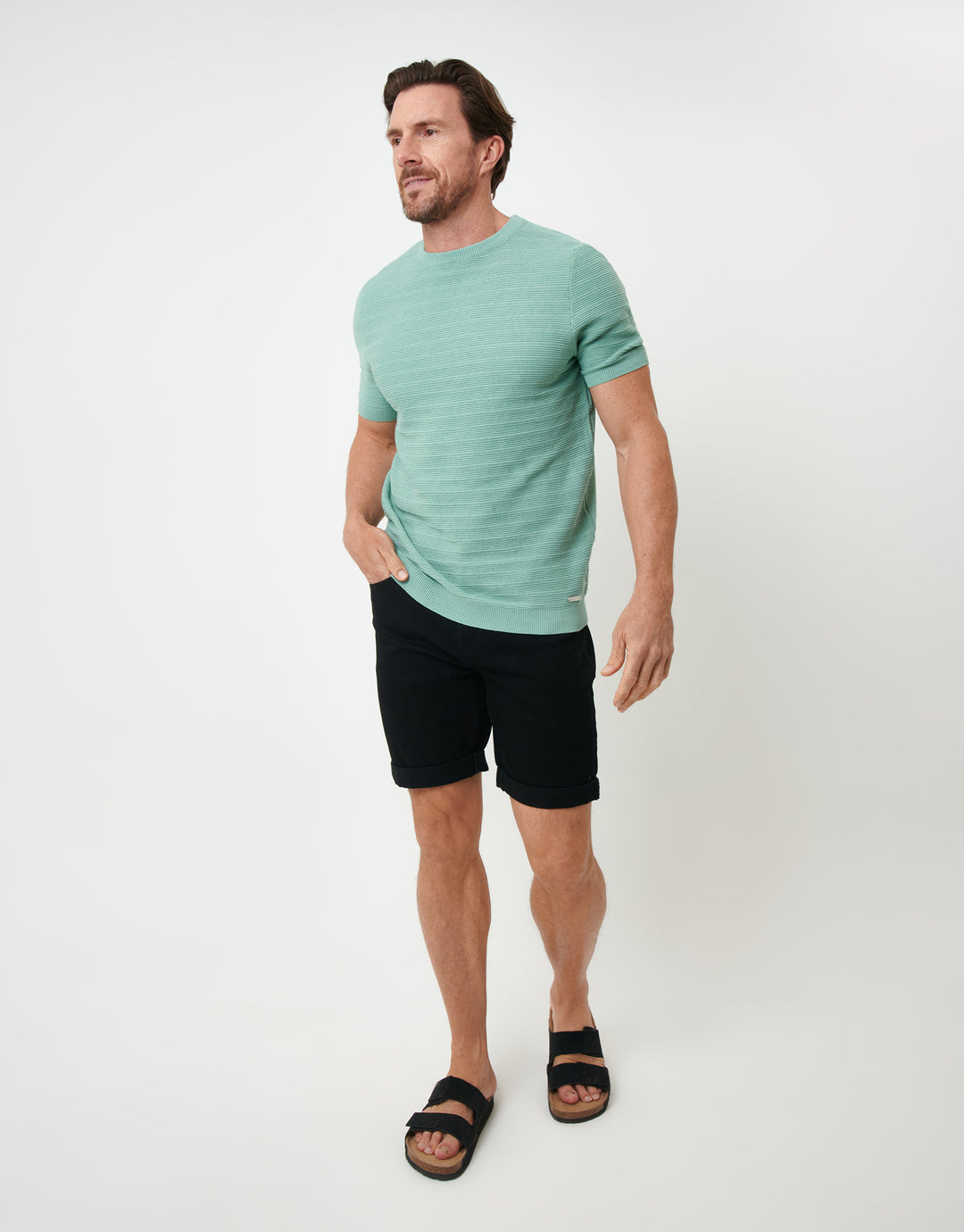 Sage Green Textured Knitted T-Shirt