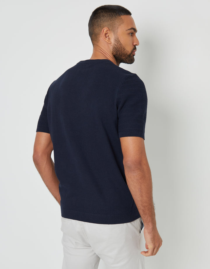 Navy Textured Knitted T-Shirt