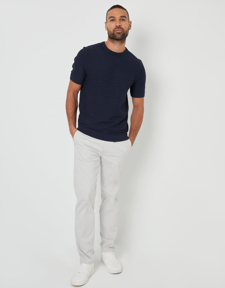 Navy Textured Knitted T-Shirt