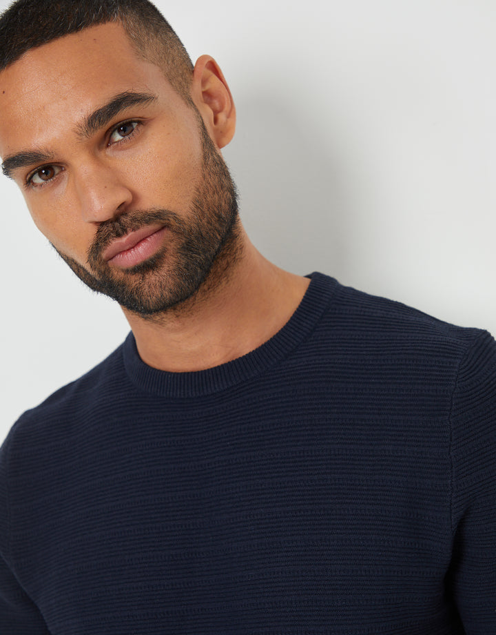 Navy Textured Knitted T-Shirt