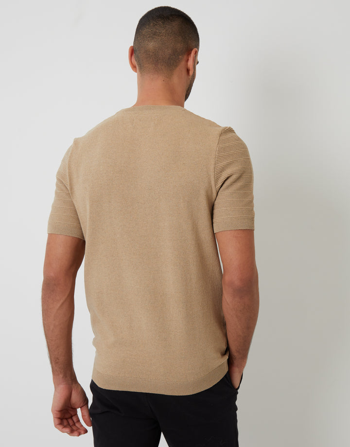 Brown Textured Knitted T-Shirt